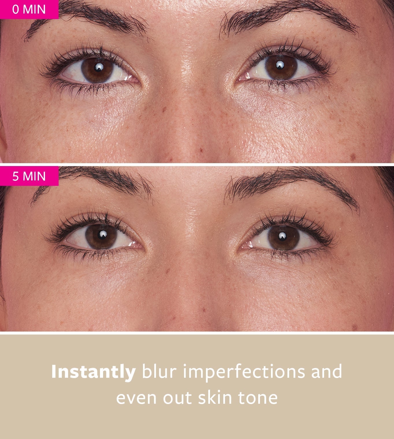 freezeframe BB BLUR before and after results showing instant blurring of imperfections and even skin tone