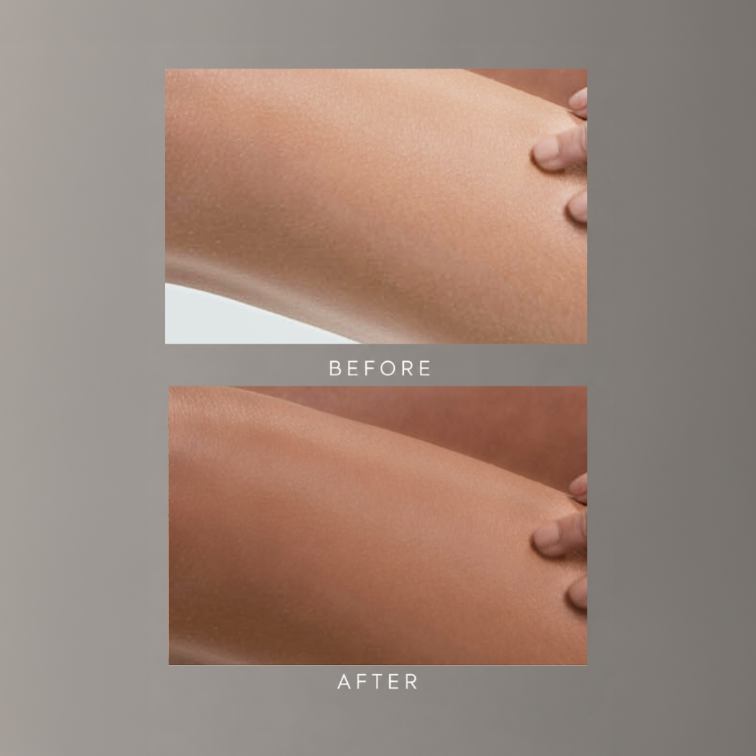 freezeframe BODY BLUR SUMMER GLOW before and after results showing instantly bronzed and blurred skin