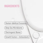 freezeframe Instant EXOSOME LIFT ingredients with human-identical exosomes, Deep Sea Microbiome, Electrogenic Biome, growth factors and antioxidants