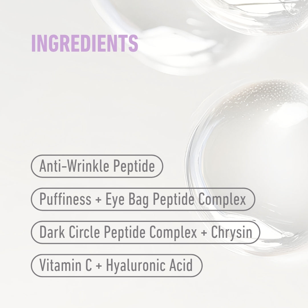freezeframe REVITALEYES active ingredients including peptides, Vitamin C, Hyaluronic Acid and Chrysin