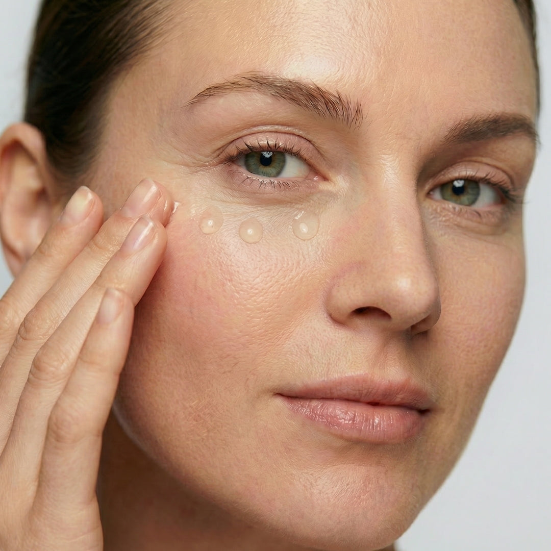 Woman applying freezeframe REVITALEYES gel treatment to the under-eye area