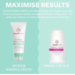 freezeframe WRINKLE BLOCK maximise results with 48 HOUR WRINKLE FREEZE for instant and long-term wrinkle smoothing and freezing results