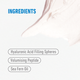 freezeframe LIP INJECTION key ingredients including Hyaluronic Acid Filling Spheres, Volumising Peptide and Sea Fern Oil