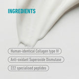 freezeframe NECK LIFT ingredients with human-identical collagen type IV, 222 specialised peptides and antioxidant superoxide dismutase
