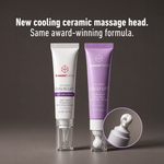 freezeframe non-surgical EYELID LIFT new packaging showing side-by-side comparison of packaging updates, highlighting the new cooling ceramic massage head, same award-winning formula