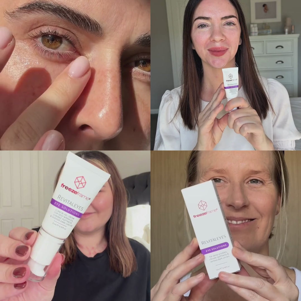 User-generated content showing customers applying and using freezeframe REVITALEYES