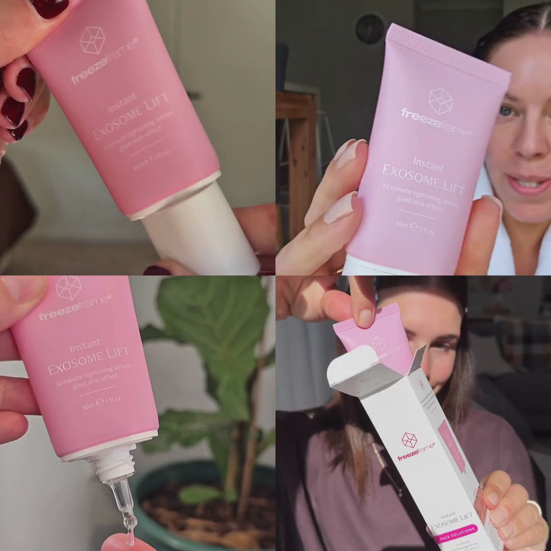 freezeframe Instant EXOSOME LIFT UGC compilation video: women applying the exosome lift serum
